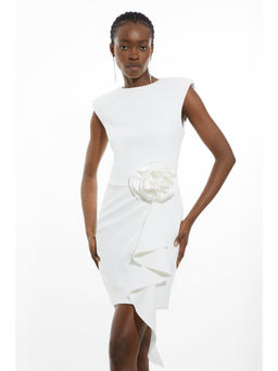 Karen Millen - Scuba Crepe Dramatic Rosette Woven Backless Mini Dress