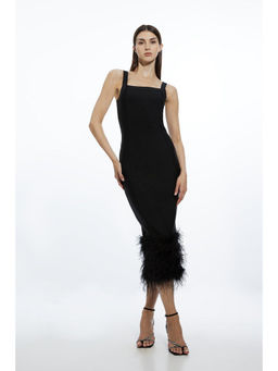 Karen Millen - Figure Form Bandage Feather Hem Knit Midi Dress