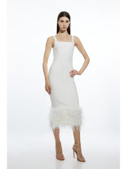 Karen Millen - Figure Form Bandage Feather Hem Knit Midi Dress