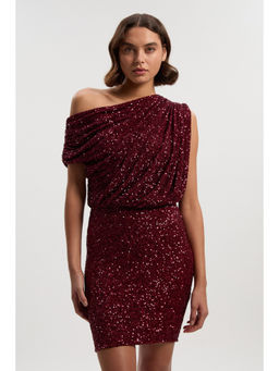 Karen Millen - Draped One Shoulder Jersey Stretch Sequin Mini Dress