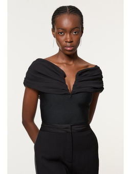 Karen Millen - Figure Form Bandage Knit Woven Bardot Top