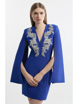 Karen Millen - Bandage Form Fitting Cape Sleeve Embellished Mini Dress