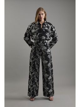 Karen Millen - Denim All Over Floral Sequin Wide Leg Trousers