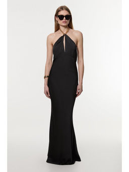 Karen Millen - Satin Back Crepe Chain Detail Bias Midi Dress