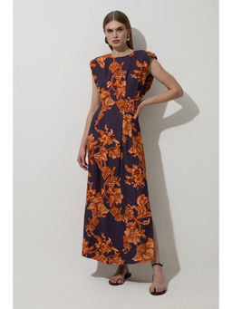 Karen Millen - Floral Viscose Linen Pintuck Detail Woven Dress