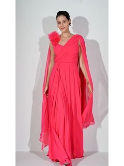 Karen Millen - Georgette Pleated Bustier Cape Back Woven Maxi Dress