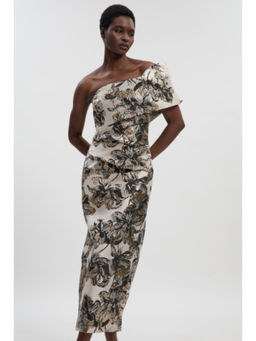 Karen Millen - Floral Jacquard Asymmetric Neck Pencil Dress