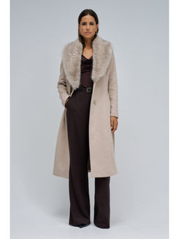 Salsa Jeans - Long Wool Coat W/ Faux Fur and Belt