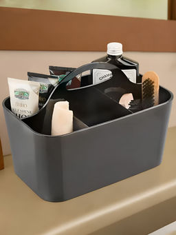 DecorTwist - Black Multi-Functional Plastic Desk Organizer 5 Compartments