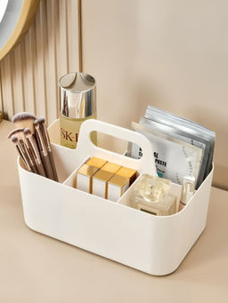 DecorTwist - White Multi-Functional Plastic Desk Organizer 5 Compartments