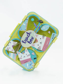 Little Surprise Box - Mint & Fluro Meow Compact Tiffin Lunch Box For Kids