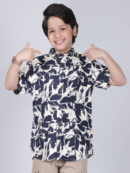 Cantabil - Navy Blue Printed Regular Fit Shirt