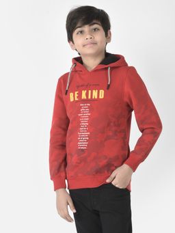 CRIMSOUNE CLUB - Boys Red Heavy Typography Hooded Sweatshirt