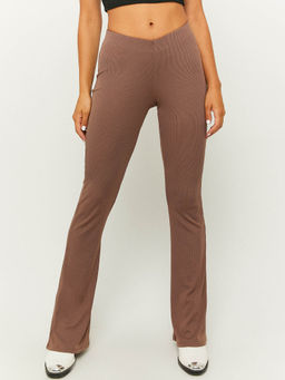 TALLY WEiJL - Ribbed Mini-Flare Leggings In Deep Taupe