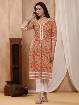 Baisacrafts - Bahaar Mint Green Block print Kurti with Crochet lace