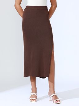 SHOWOFF - Brown Solid Regular Skirt