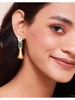 Fabindia - Silver Dangler Earrings Green