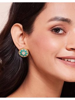 Fabindia - Silver Stud Earrings Green