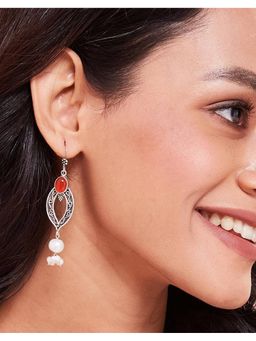 Fabindia - Silver Dangler Earrings Red