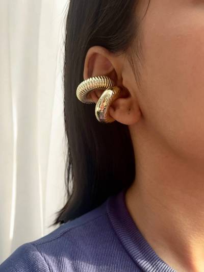Gold Chunky Spiral Clip On Ear Cuff Combo Set for Women Western Jewellery