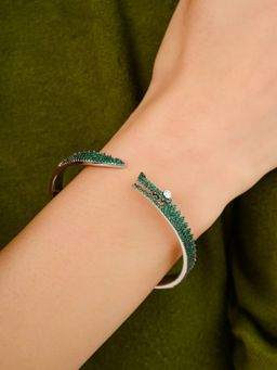 METALM - Elegant Green Crocodile Silver Kada for Women