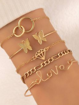 Jewels Galaxy - Gold Toned Gold Plated Contemporary Stackable Bracelet (Pack of 5)