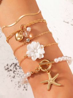 Jewels Galaxy - Gold-Toned Gold Plated Contemporary Stackable Korean Bracelet (Pack of 5)
