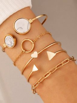 Jewels Galaxy - Gold Plated Gold Toned Contemporary Stackable Korean Bracelet (Pack of 5)
