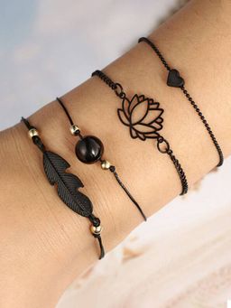 Jewels Galaxy - Black Silver Toned Contemporary Bracelet (Pack of 4)