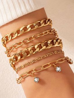 Jewels Galaxy - Gold Plated and Gold Toned Contemporary Stackable Bracelet (Pack of 5)