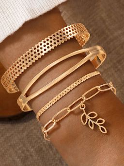 Jewels Galaxy - Gold-Toned and Gold Plated Contemporary Stackable Bracelet (Pack of 4)