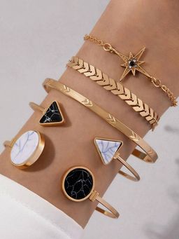 Jewels Galaxy - Gold Plated Geometric Stackable Korean Bracelet (Pack of 5)