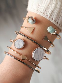 Jewels Galaxy - Gold Plated Contemporary Stackable Korean Bracelet with Quotes (Pack of 6)