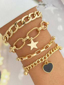 Jewels Galaxy - Gold Plated Heart-Star Contemporary Bracelet (Pack of 4)
