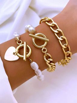 Jewels Galaxy - Gold Plated Heart Inspired Contemporary Bracelet (Pack of 3)