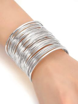 Jewels Galaxy - Silver Plated Party Statement Mesh Design Silver Korean Cuff Bracelet