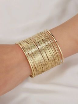 Jewels Galaxy - Gold Plated Party Statement Mesh Design Silver Korean Cuff Bracelet