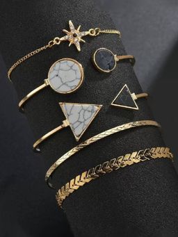 Jewels Galaxy - Gold Plated Geometric Stackable Korean Bracelet (Pack of 5)