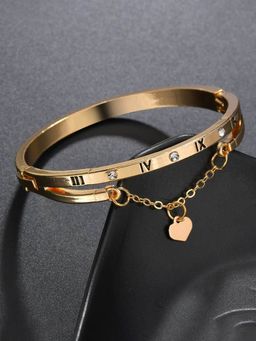 Jewels Galaxy - Gold Plated Roman Numbers Engraved Stone Studded Korean Bracelet