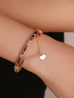Jewels Galaxy - Rose Gold Plated Roman Numbers Engraved Stone Studded Korean Bracelet