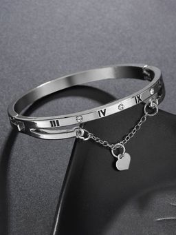 Jewels Galaxy - Silver Plated Roman Numbers Engraved Stone Studded Korean Bracelet