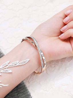 Jewels Galaxy - Rose Gold Plated Roman Numbers Engraved Stone Studded Korean Bracelet