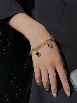 Jewels Galaxy - Stainless Steel Gold Plated Roman Numerals Contemporary Bracelet