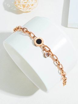 Jewels Galaxy - Stainless Steel Rose Gold Plated Cz Studded Roman Numerals Bracelet