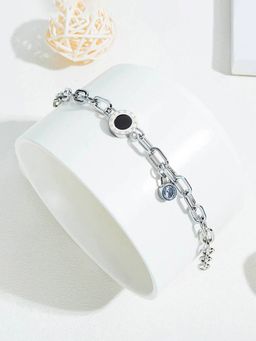 Jewels Galaxy - Stainless Steel Silver Plated Cz Studded Anti Tarnish Roman Numerals Bracelet