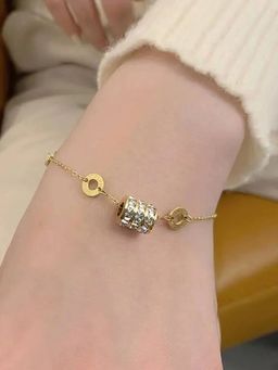 Jewels Galaxy - Stainless Steel Gold Plated Cz Studded Spherical Linked Loops Bracelet