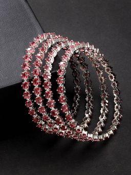 NVR - Women Red Cz Stone-Studded Handcrafted Bangles (Pack of 4)