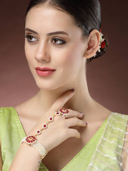 NVR - Women Red Gold-Plated Stone Studded Handcrafted Hand Harness