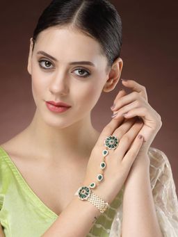 NVR - Women Green Gold-Plated Stone Studded Handcrafted Hand Harness