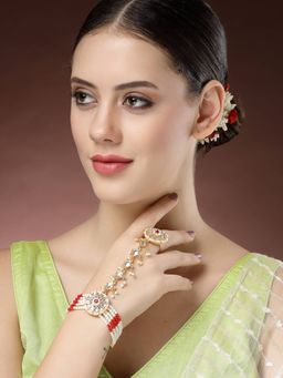 NVR - Women Red Gold-Plated Stone Studded Handcrafted Hand Harness